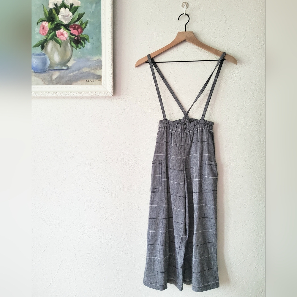 STEM - Gray Plaid Kids's Wide Leg Pant With Suspenders